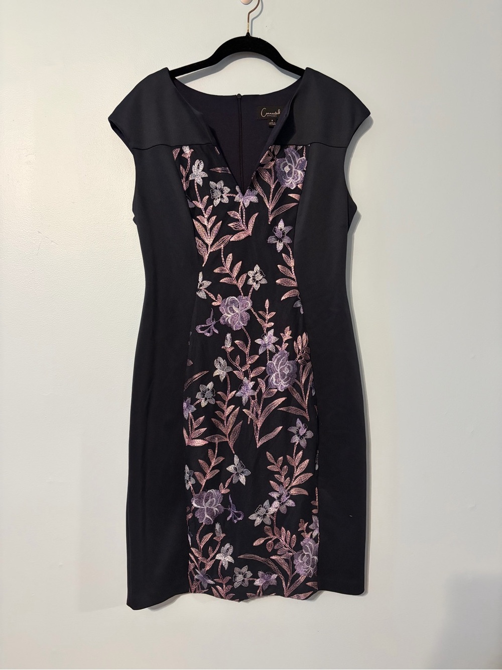 Connected Blue Dress with Pink Floral Embroidery